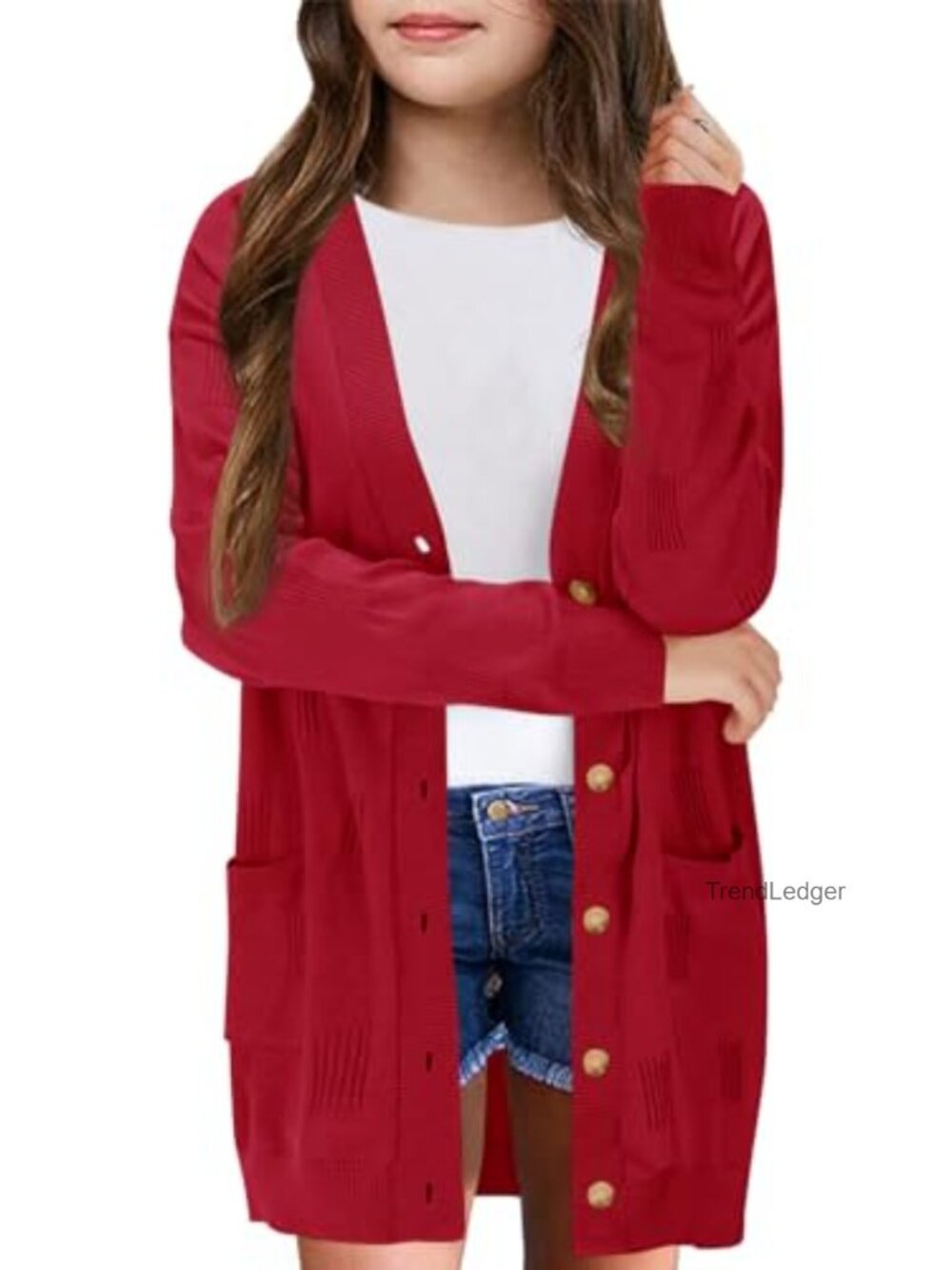 Girls Open Front Knit Cardigan Sweater with Pockets